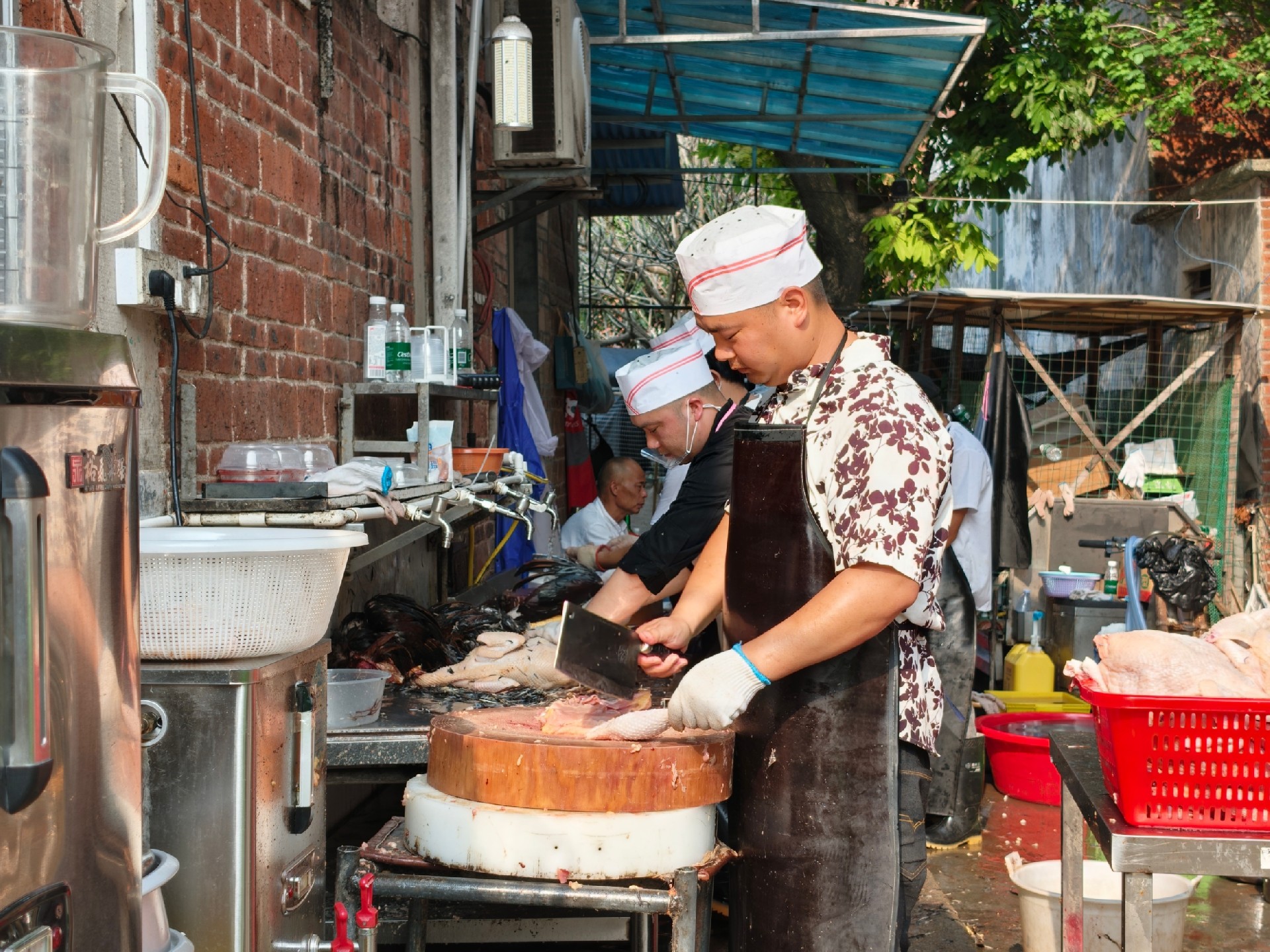 图为连日来,当地政府、餐饮协会等协调人力到场支持莫氏鸡煲经营。人民网记者 王雅蝶摄
